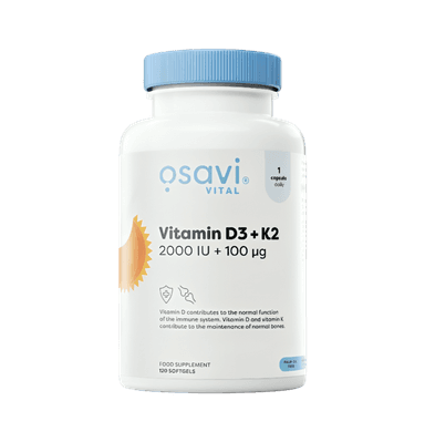 Vitamin D3 + K2 2000IU + 100mcg 120 Mjuka Kapslar