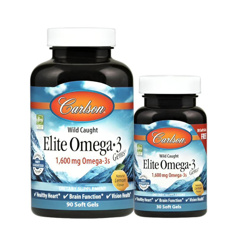 Carlson Labs Elite Omega-3 Gems 1600mg Natural Lemon 90+30 Mjuka kapslar