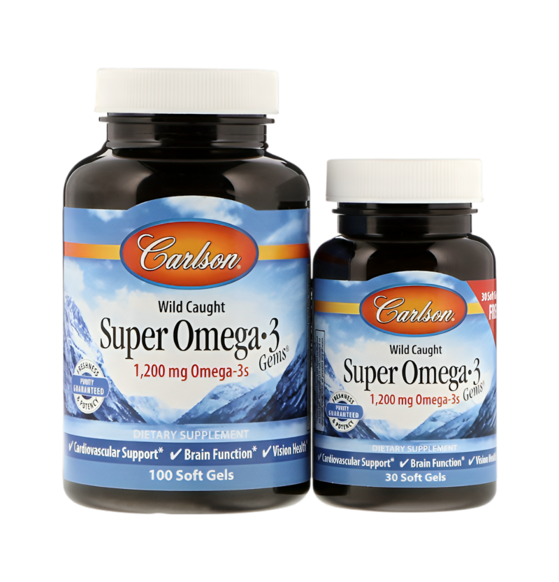 Carlson Labs Wild Caught Super Omega-3 Gems 1200mg 100 + 30 Mjukgelkapslar