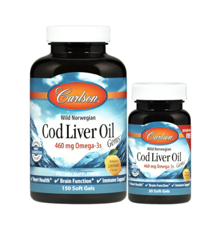 Carlson Labs Wild Norwegian Cod Liver Oil Gems 460mg 150+30 Mjukgelkapslar