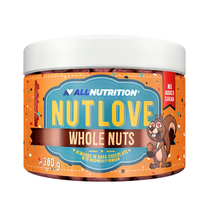 Allnutrition Nutlove Whole Nuts, Almonds in Dark Chocolate with Raspberry Powder 300g