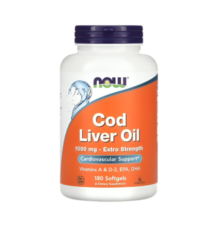 NOW Foods Cod Liver Oil 1000mg Extra styrka 180 Mjukgelkapslar