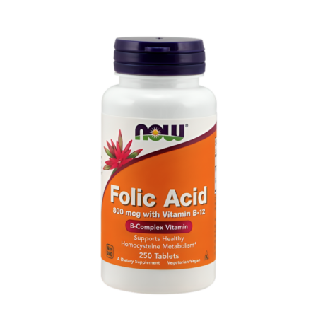 NOW Foods Folic Acid with Vitamin B12 800µg 250 Tabletter