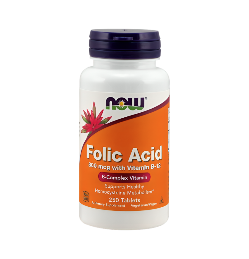 NOW Foods Folic Acid with Vitamin B12 800µg 250 Tabletter