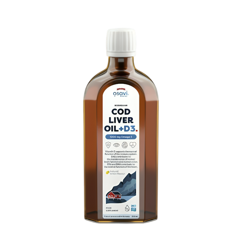 Osavi Norwegian Cod Liver Oil + D3, 1000mg Omega 3 (Lemon) 250ml