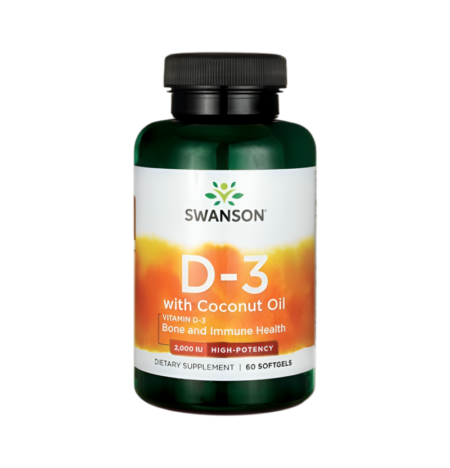 Swanson Vitamin D-3 with Coconut Oil 2000IU 60 Mjuka gelkapslar