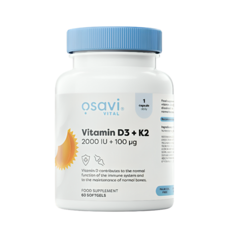 Osavi Vitamin D3 + K2 2000IU + 100µg 60 Mjuka Gelkapslar